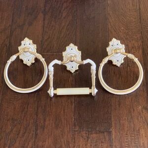 Elegant brass and White Towel Ring Set and toilet paper holder